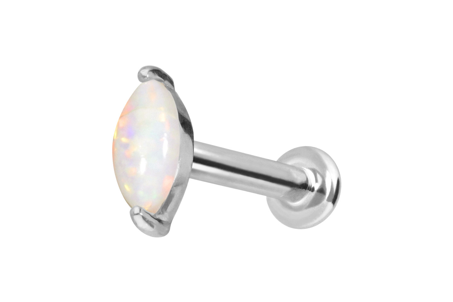14 Karat Gold Labret mit Innengewinde OVALER SYNTHETISCHER OPAL